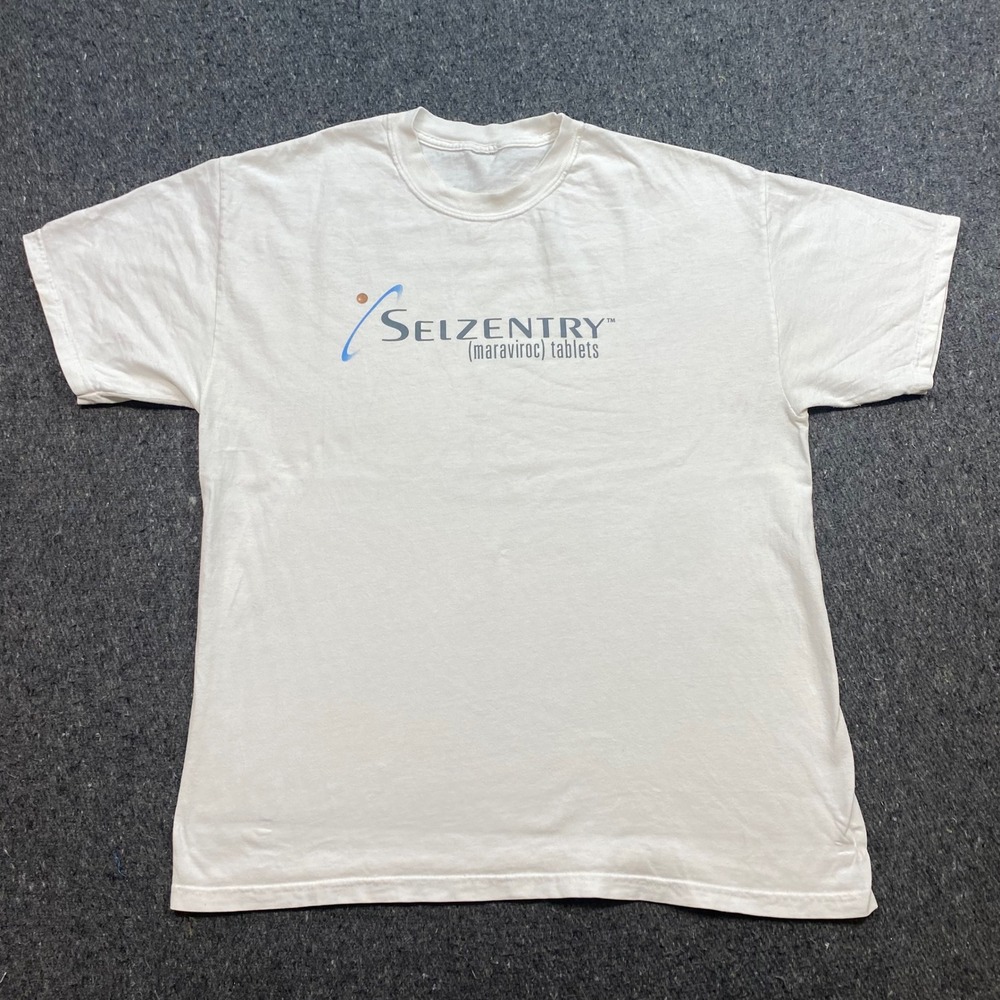 Selzentry Pfizer Pharma TShirt Sz L Mens White Science Molecular Graphic Promo